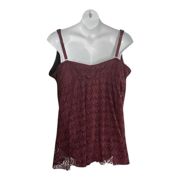 Swimsuits For All Wine Crochet Side Slit V-Neck Swim Dress Plus Size 32 Burgundy - Picture 4 of 13